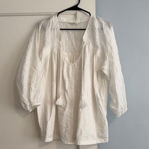 Lucky Brand White Embroidered Peasant Blouse 🤍